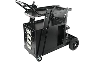 VEVOR Schweißwagen 2 Ablageflächen mit 4 Schubladen Schweißmobil Max. 100-120kg Wagen für Schweßgeräte mit 2 Gasflaschenhalterung Ideal für Handschweißen Schutzgasschweißen Argon-Lichtbogenschweißen