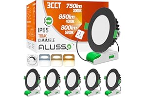 ‎ALUSSO ALUSSO LED Einbaustrahler Schwarz 230V Dimmbar10W IP65 LED Spots Flach Warmweiß Neutralweiß Kaltweiß Einbauleuchten Deckenspots Einbauspots Deckenstrahler für Badezimmer Küche, 6er Set