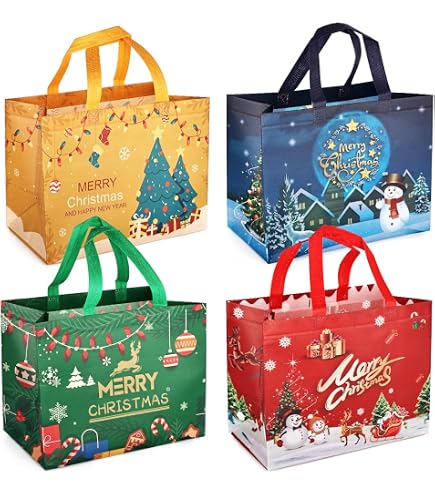 HOIIOH Sacchetti Regalo Natale Extra Large - 16 Pezzi Riutilizzabili, 42x33x16 Cm, Con Etichette E Carta Veline - Foto 7