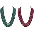 Classic Ruby & Emerald Jade 7 Layer 4 mm Semi Precious Gemstone Necklace for Women, 4 mm, Gemstone, gemstone