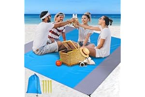 LINENO Couverture de plage sans sable Ultra légère Imperméable 230 x 200 cm Avec 4 coins de fixation Pour la plage, le camping, les voyages, la randonnée en plein air