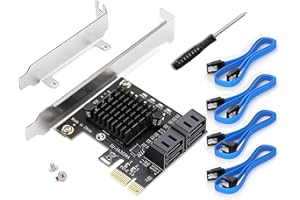 BUITREA Carte d'Extension SATA 4 Ports, Contrôleur PCIe 3.0 avec Chipset Asmedia 1064, Low-Profile & 4 Câbles SATA, Non-Raid, Démarrage Possible en Disque Système, Compatible 4 Périphériques SATA 3.0