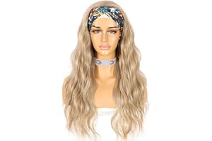 ‎SAPPHIREWIGS Sapphirewigs Body Wave Headband Wig Ash Blonde Synthetic Long Wavy Wigs for Women Glueless Natural Looking 150% Density 66 cm