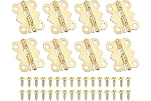 PATIKIL Małe zawiasy do pudełka na biżuterię, 8 sztuk, 180 stopni, mini zawiasy motylkowe, okucia do pudełka na biżuterię, z 32 śrubami, do szafek, drewnianych, szuflady, złote