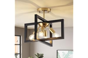 LWYTJO Black Ceiling Light, 4-Light Industrial Living Room Lights Ceiling, Semi Flush Ceiling Lights Hallway, Black and Gold Chandeliers Ceiling Light for Kitchen, Bedroom, Dining Room, Lounge