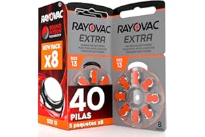 UDIVITA 40 Pila para Audífonos Rayovac Extra 13. 5 Pack de 8 Unidades Baterías de Audífono