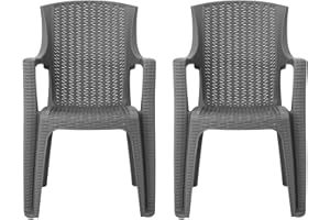 simpa Stackable High Back Plastic Rattan Effect Garden Chairs - Grey Set of 2