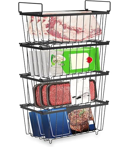 Panier Pour Congélateur Coffre Paniers Métal Poignée UMDONX 2 Paniers Congélateur Empilables - Métal Extensible 29-45 Cm - Organisation Surgelés Panier Congelateur Coffre Panier Avec Poignées Congélateur