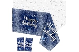 QUERICKY Confezione da 2 tovaglie di buon compleanno, 130 x 220 cm, in plastica, rettangolari, per uomini, donne, ragazzi, ragazze, decorazioni per feste di compleanno, forniture