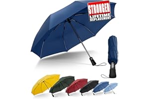 Chakipee Kompaktowy parasol podróżny, wiatroszczelny, mocny, automatyczny, składany, odporny na wiatr i deszcz, przenośny, tkanina 210T, 97 cm, 8 żeber, dla mężczyzn i kobiet, 8 żeber