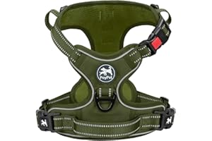 PoyPet Uprząż dla psa bez ciągnięcia, odblaskowa, bez duszenia, regulowana, miękko wyściełana kamizelka dla zwierząt domowych z prostym uchwytem, dla średnich psów, zieleń militarna, rozm. M