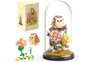 HGRGHH Klemmbausteine Blumen Eule, 1123 Stück Micro Blumen Bausteine, Eule Blumen Bausteine Set mit Staubdichter Kuppel & Sockel, Geschenk für Mädchen Jungs Kinder Erwachsene im Alter von 6-12+ Jahren