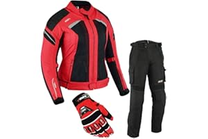 BOSMOTO DAMEN MOTORRADKOMBI JACKE + HOSE + HANDSCHUHEN - BIKE MOTORRAD ROCKER TOURING in verschiedenen farben