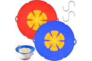 JOYSEEDI 2Pcs Silicone Spill Stopper Lid Cover, Boil Over Spill Stopper for Pans and Pots Boil Over Safeguard, Kitchen Tools Steam Vent Pan and Pot Lids for Pots with A Diameter of 15-26cm - Red+Blue