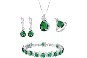 EVER FAITH 4 Stück Tropfen Cubic Zirconia Schmuck Set Glamour Anhänger Halskette Ohrringe Tennis Armband und Offener Ring für Damen Hochzeit Party