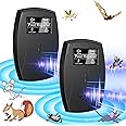 Ultrasonic Pest Repeller Indoor with LCD, 2 Pcs Plug in Rodent Repeller Ultrasound Repellent for Roach Rodent Mouse Bugs Mosquito Mice Spider, Electronic Repeller Indoor Pest Control
