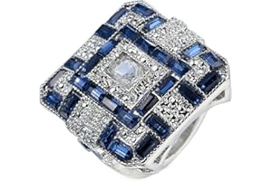 Lieson Anello Amicizia Donna, Anelli Oro Bianco 18K Placcato Anello Zircone Rettangolare Anello Grande di Lusso