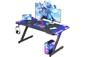 Homall Gaming Desk with LED Lights, 120 x 60cm RGB Gaming Table Z Shape, Large Computer Desk with Headphone Hook, Gamer Table for Home Office, Carbon Fibre Black