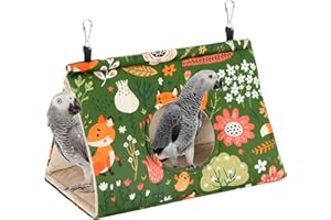 Rypet Winter Warm Bird Nest House - Hanging Hammock Velvet Shed Hut Cage Plush Fluffy Birds Hideaway Sleeping Bed Fuzzy for African Grey Cockatoo and Other Amazon Parrot Large（Green）