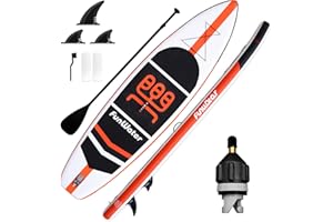 FunWater Nadmuchiwane deski do wiosłowania, wielofunkcyjne, z płetwami, trzy części, pojedyncze wiosła, adapter do wentylu powietrznego, dla dorosłych, młodzieży, na wszystkich poziomach umiejętności