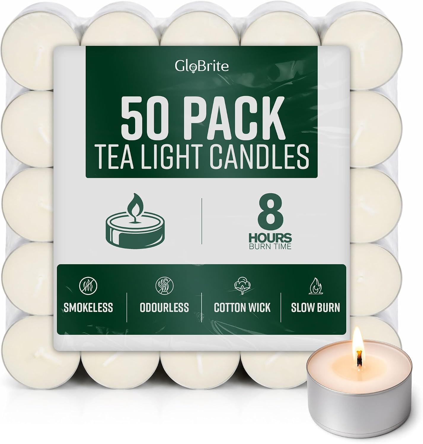 Qualité de Fabrication & Durabilité : GloBrite Unscented Tea Lights 8-Hour Long Bur