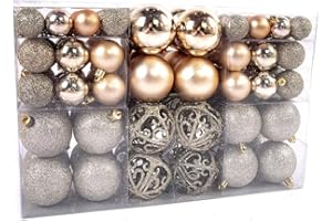 Bakaji Confezione 100 Palline Di Natale Diametro 3/4/6 cm Addobbi e Decorazioni Per Albero Di Natale (Champagne)