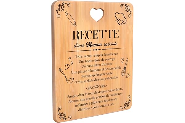 Cadeau Maman - Planche à Découper en Bambou, Cadeau Anniversaire Maman, Idee Cadeau Maman, Original Cadeau Maman pour Anniversaire Fete des Meres, Cadeau Merci Maman