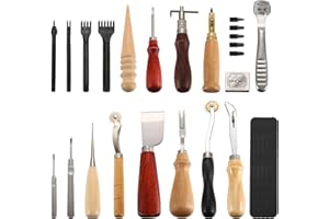 DECHENGBAO Kit di strumenti artigianali in pelle 18 pezzi, strumento fai-da-te in pelle per cucire a mano, set per timbrare e fare sella, cucire intaglio lavorando