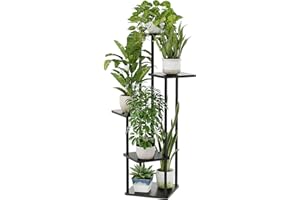 Bamworld Narożny stojak na rośliny do wewnątrz, 5-poziomowa metalowa półka na rośliny dla wielu roślin, wysoki stojak na kwiaty na patio, ogród, balkon, salon, sypialnię (czarny)