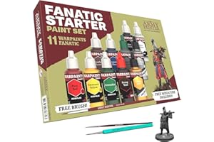 The Army Painter, Warpaints Fanatic Starter Set Combo, 11 x 18ml Colori Acrilici, incl. Metallici, lavaggi, Primer, 2 pennelli e 1 miniature - Colori modellismo per Miniature Dnd e Warhammer