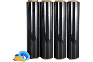 BOMEI PACK Noir Film étirable demenagement (lot de 4) de film emballage, Cling Film 250m x 450 mm x 17 µm avec poignée de roulement en plastique, pour emballage et déménagement