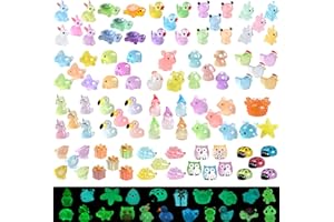 TINGLAN 152 Pcs Tiny Mini Resin Animals Luminous Miniature Animals Bulk Hide Small Figurines Glowing Little Plastic Ducks Turtle Owl Frog Dog Desk Pets Garden Dollhouse Decor