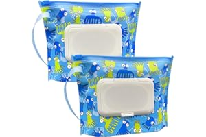 ALKAIDCHAO Lot de 2 pochettes portables de petite taille (17,8 x 13,7 cm), réutilisables et rechargeables pour lingettes pour bébé, respectueux de l'environnement, pratique et pratique pour transporter les
