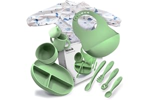 Navik | set pappa svezzamento | piatto svezzamento con ventosa per bambini | bicchiere bambino | cucchiaio e ciotola in silicone | verde