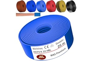 MAS Premium Cable de 5 a 100 m H07 V-K 10 mm² negro, marrón, azul oscuro, amarillo verdoso, azul claro o rojo, cable individual flexible (azul claro, 25 m)