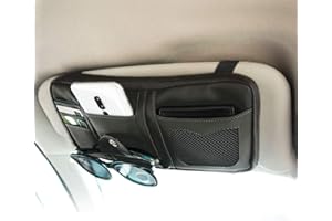 RUIXIA Universal Car Visor Organizer,PU Leather Sun Visor Organizer with 2 Elastic Band Registration and Document Holder Auto Interior Accessories Pocket Organizer Glasses Holder CD Card Document Holder