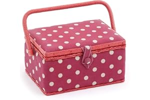 Hobby Gift Exclusive Medium Sewing Craft Hobby Storage Box, Accessories Tray Pin Cushion Pocket PVC Handle 18.5 x 25.5 x 14.5cm, Red Polka Dot