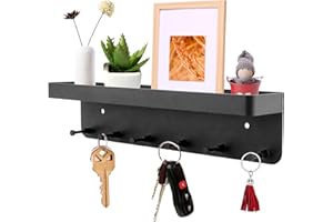 iKALULA Portachiavi da Parete, versatile portachiave con mensola con 6 ganci e listelli portachiavi, autoadesivo, in acciaio inox, da parete, colore nero