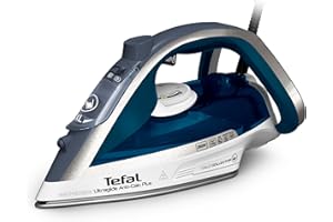 Tefal Ultraglide+, Powerful Steam Iron, 230 g/min Steam Boost, 50 g/min Continuous steam, 2800W, Non-Stick Durilium Soleplate, Auto Off, Anti-drip, Anti-Scale, Blue & Silver, FV5879G2