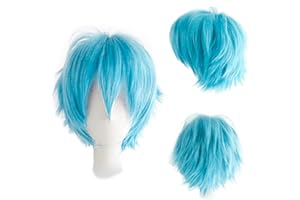 Gairyan Cosplay Wig Unisex Peluca Cosplay Anime Corta para Niñas/Hombre Peluca Azul Cielo Peluca de Pelo Liso para Disfraz de Halloween/Fiesta Temática Cosplay