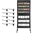 NectaCol 2'x 5'Two-Double Pegboard Panels Tower with T-Base, Black Pegboard Display Stand with Wheels, Craft Fair Display Rack, Art Display Stand, Retail Display，Extra 10 pieces Hooks