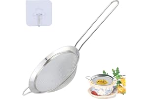 MAOQYE 1 Pack Small Stainless Steel Fine Mesh Strainers with Kitchen Hooks,12 cm Diameter Fine Mesh Sieve Tea Strainers Kitchen Colander Sieve with Handle - Ideal for Juice Egg Tea Coffee Flour Filter