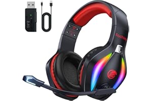 Fachixy FC100 Auriculares inalámbricos para Juegos - 2.4GHz y Auriculares Bluetooth con micrófono - 50 Horas de duración de la batería - para PS5,PS4,PC,Switch y Smartphones (Negro-Rojo)