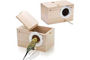 Hiceeden 2 Pack Parakeet Nest Box, Natural Wood Bird Nesting Box, Small Bird House Breeding Box for Budgie Lovebirds, Cockatiel, Parrots Mating, Aviary, 7.7×4.7×4.7 Inches