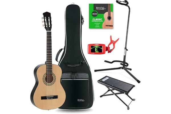 Classic Cantabile AS-851 Pack Guitare Classique 3/4 Nature - Cordes en Nylon d'étude - Guitare de concert idéale pour débutants, enfants - Avec accessoires, housse, accordeur et repose-pieds