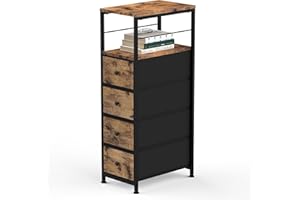 CADUKE Narrow Chest of Drawers, 4-Drawer Storage Tower, Slim Dresser Drawers for Bedroom, Bathroom, Living Room, Wooden Top, Sturdy Metal Frame (Rustic Brown)