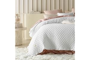 ROOM99 Molly Elegante Colcha 240x260cm Sofá Sofá Sofá Moderno Acolchado Muelle Colcha con Volante Blanco