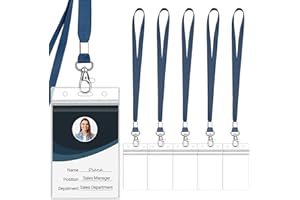 WILLIZTER 6PCS Clear ID Badge Holder with Lanyard Water Proof Vertical Display Identification Card Name Card Protector with Zipper Resealable Nametag Holder (Dark Blue)