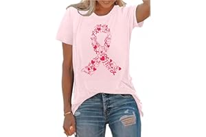 SUWATOIN Breast Cancer T Shirts Women Ribbon Shirt Breast Cancer Gifts for Women Short Sleeve Tops