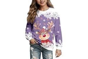 Générique Fille Sweatshirts Noel Enfant Décontracté Pull de Noel à Manches Longues Col Rond Sweat Shirt Rigolo Imprimé de Noël Sweat Noël Ouaté pour Fille Hiver Chaud